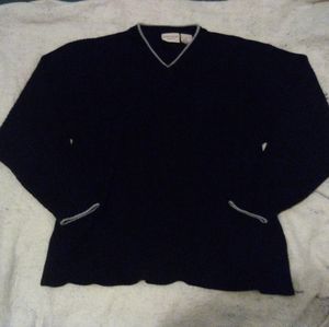 Vintage Faded Glory Men's Jeans Co. Black Ribbed V-Neck Pullover Sweater Size XL